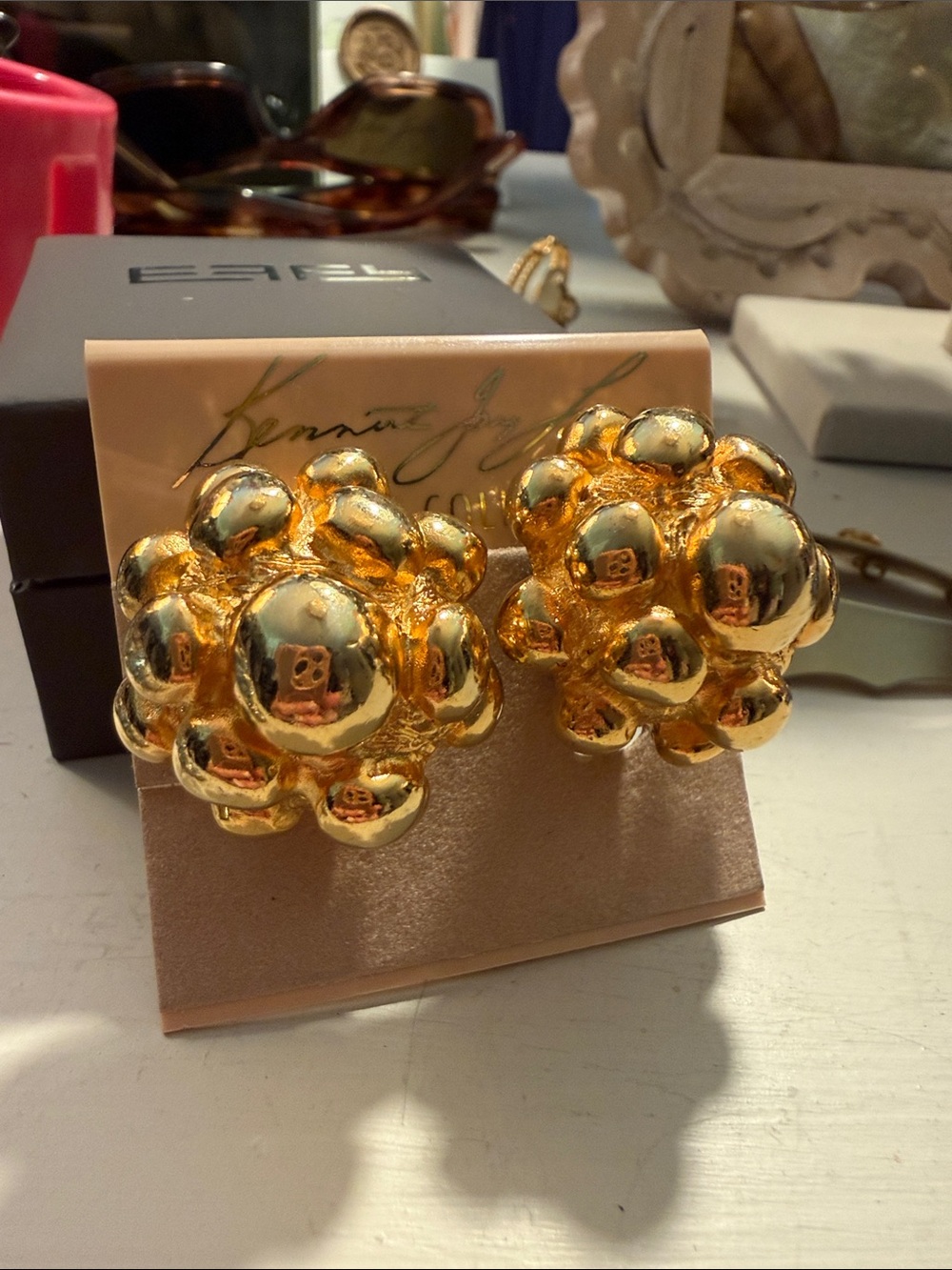 Gold Cluster Statement Clip-On Earrings
